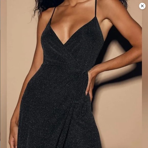 NWT: Lulu's Celestial Black and Silver Sparkly Wrap Maxi Dress | Size: L - Picture 3 of 8